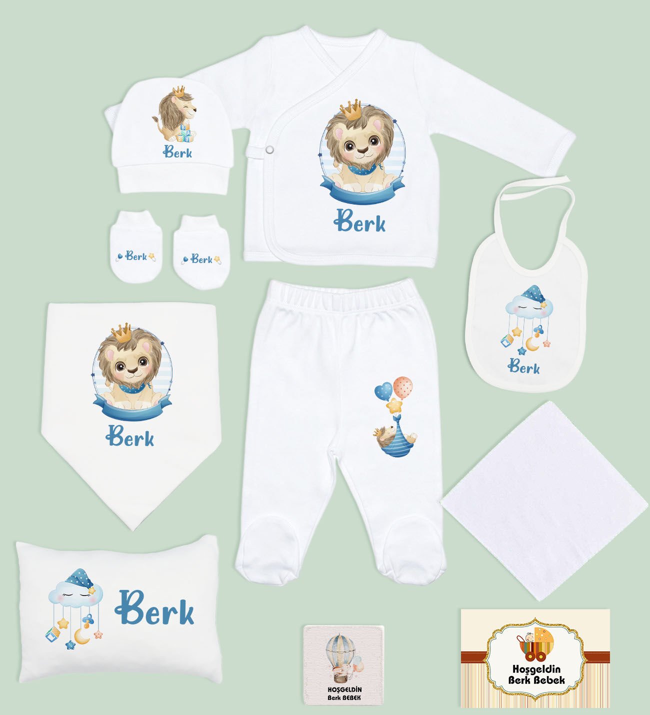 BK Kids Kişiye Özel 10 Parça Beyaz Hastane Çıkışı Battaniye ve Yastık Hediye Seti, Yeni Doğan Bebek Giyim Hediyesi-8