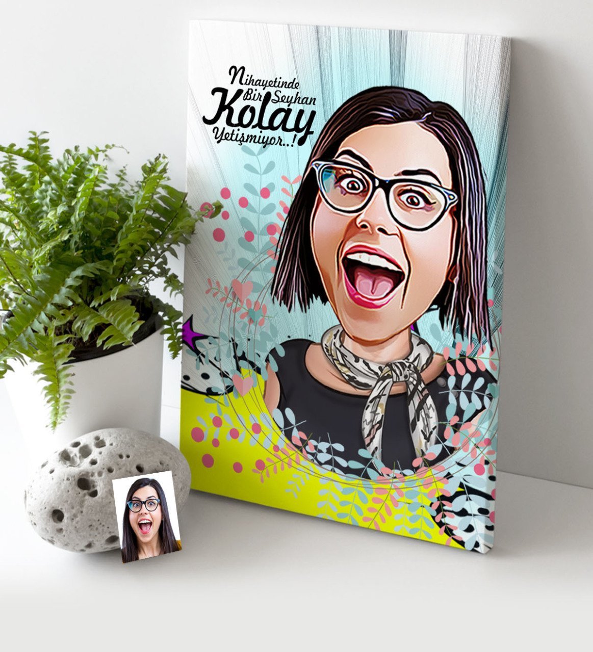 Kişiye Özel Bayan Karikatür Kanvas Tablo (30 x 50 cm.) 8
