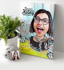 Kişiye Özel Bayan Karikatür Kanvas Tablo (30 x 50 cm.) 8