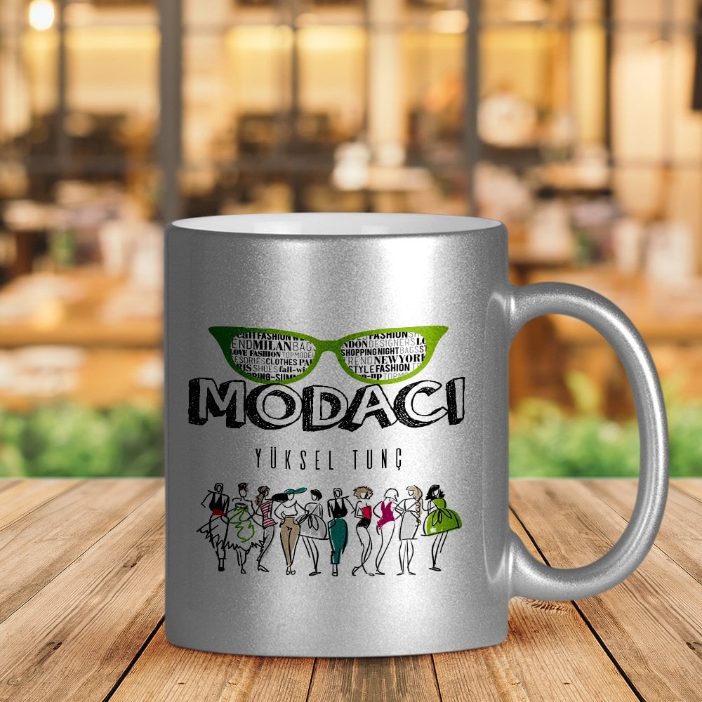 Kişiye Özel Mesleki Modacı Gümüş Yaldızlı Kupa Bardak