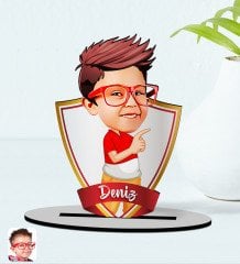 Kişiye Özel İsimli Erkek Çocuk Karikatürlü Ahşap Biblo Model-1