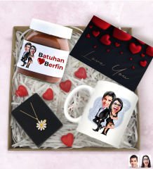 BK Gift Sevgiliye Özel Karikatürlü Hediye Seti-9, Sevgililer Günü Hediyesi, Yıl Dönümü Hediyesi, Nutella 400gr., Doğum Günü Hediyesi