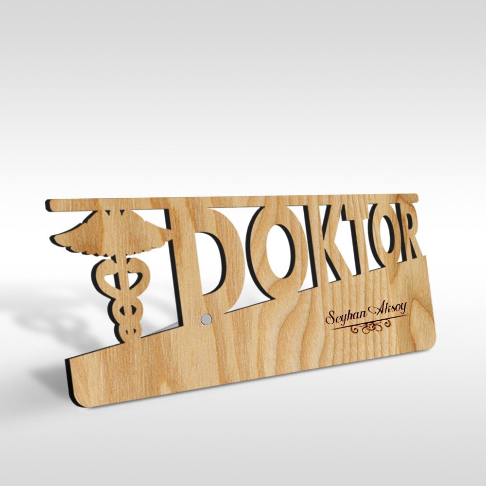 Kişiye Özel Mesleki Doktor Ahşap Masa İsimliği (Model E20)