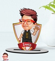 Kişiye Özel İsimli Erkek Çocuk Karikatürlü Ahşap Biblo Model-2