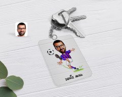 Kişiye Özel Erkek Bordo Mavi Futbolcu Karikatürlü Şeffaf Pleksi Anahtarlık-1