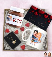 BK Gift Sevgiliye Özel Karikatürlü Hediye Seti-10, Sevgililer Günü Hediyesi, Yıl Dönümü Hediyesi, Nutella 400gr., Doğum Günü Hediyesi