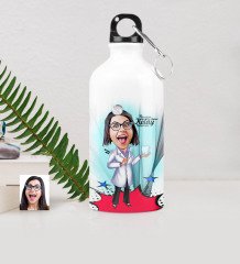 Kişiye Özel Bayan Diş Hekimi Karikatürlü Metal Suluk (500 ml.) 2