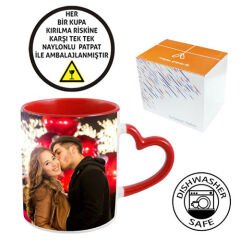 Sublimasyon Sapı ve İçi Kırmızı Kalpli Kupa - Kutulu