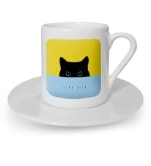 Kişiye Özel Black Kitty Tasarımlı Türk Kahvesi Fincanı - 1