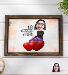 Kişiye Özel En Güzel Anne Karikatürlü Doğal Ahşap Tepsi-1