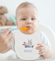 BK Kids Kişiye Özel İsimli Bebek Body Zıbın ve Mama Önlüğü Hediye Seti - Model 18