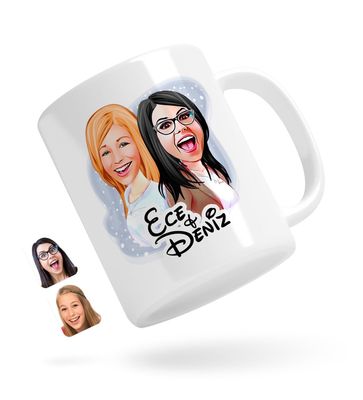 Kişiye Özel Kız Kardeşler Karikatürlü Beyaz Kupa Bardak-11