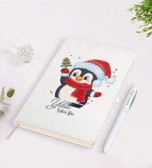 Kişiye Özel Mutlu Yıllar Tasarımlı Beyaz Defter ve Kalem Seti - 15
