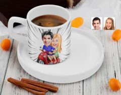 BK Gift Kişiye Özel Sunum Tabaklı Sevgililer Karikatürlü Kahve Fincanı-10, Sevgiliye Hediye, Aileye Hediye