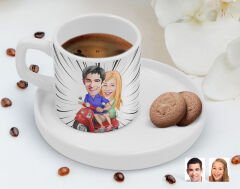 BK Gift Kişiye Özel Sunum Tabaklı Sevgililer Karikatürlü Kahve Fincanı-10, Sevgiliye Hediye, Aileye Hediye