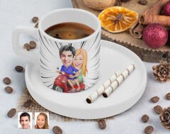 BK Gift Kişiye Özel Sunum Tabaklı Sevgililer Karikatürlü Kahve Fincanı-10, Sevgiliye Hediye, Aileye Hediye