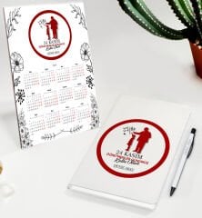 BK Gift Kişiye Özel İsimli Öğretmenler Günü Tasarımlı Defter Tükenmez Kalem ve Masaüstü 2024 Takvim Hediye Seti - 9, Öğretmene Hediye, Öğretmenler Günü
