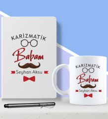 Kişiye Özel Karizmatik Babam Tasarımlı Beyaz Defter Kalem ve Kupa Seti-1