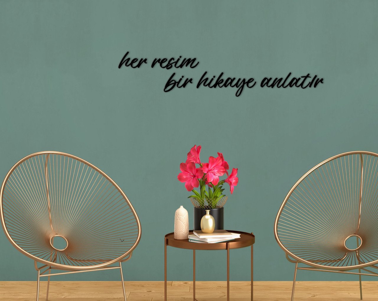 BK Home Her Resim Bir Hikaye Anlatır Ahşap Duvar Yazısı