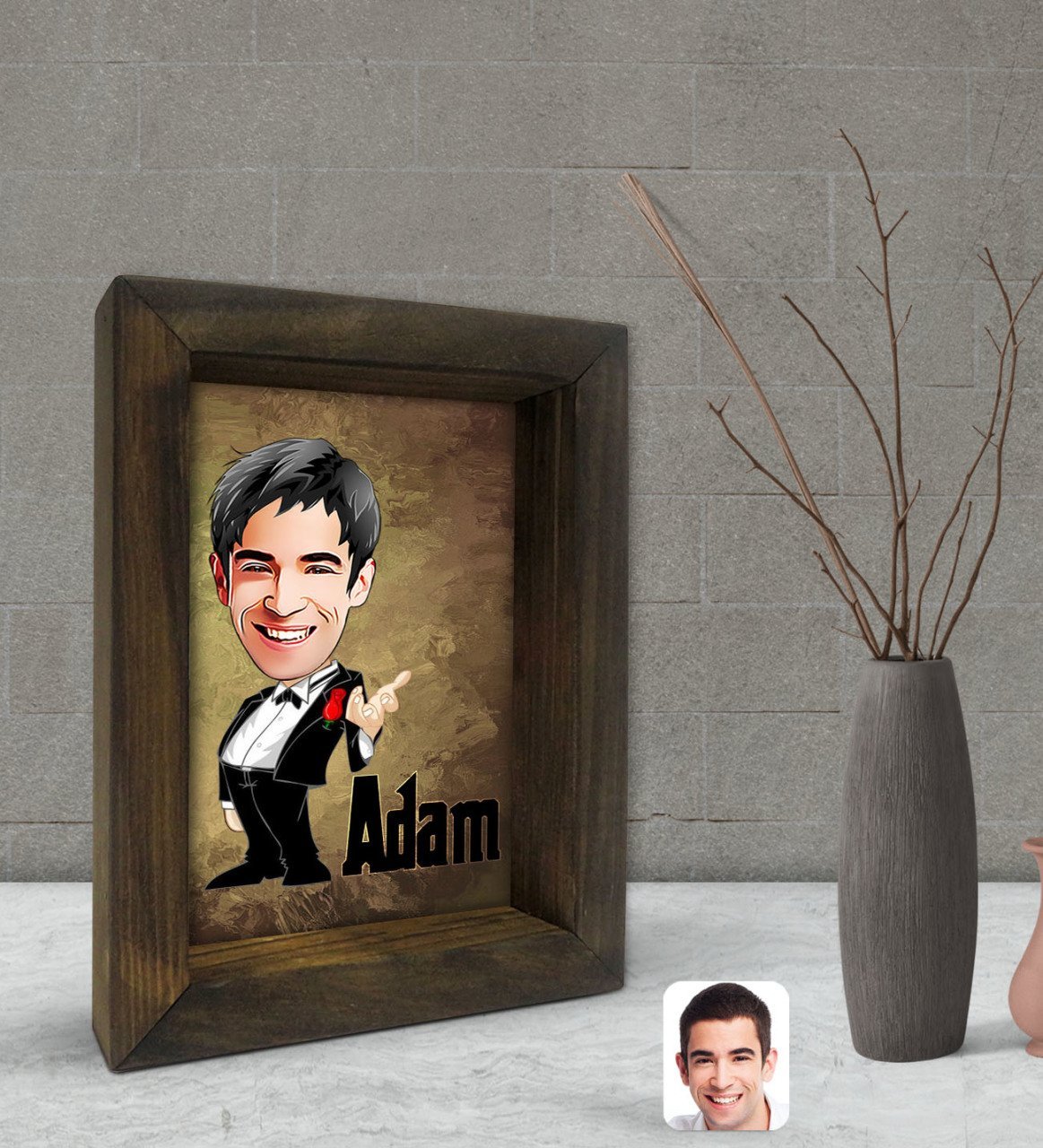 Kişiye Özel Baba Godfather Adam Karikatürlü Dekoratif Doğal Masif Ahşap Çerçeve 15x20cm-3