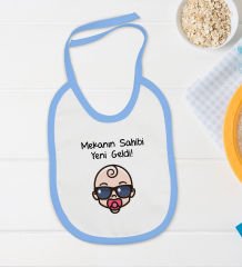 BK Kids Mekanın Sahibi Yeni Geldi Tasarımlı Mavi Bebek Body Zıbın ve Mama Önlüğü Hediye Seti-1