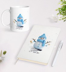 Kişiye Özel Mutlu Yıllar Tasarımlı Beyaz Defter Kalem Kupa Seti - 1