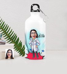 Kişiye Özel Bayan Doktor Karikatürlü Metal Suluk (500 ml.) 2