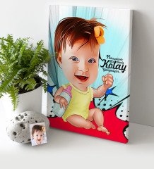 Kişiye Özel Kız Bebek Karikatür Kanvas Tablo (30 x 50 cm.)