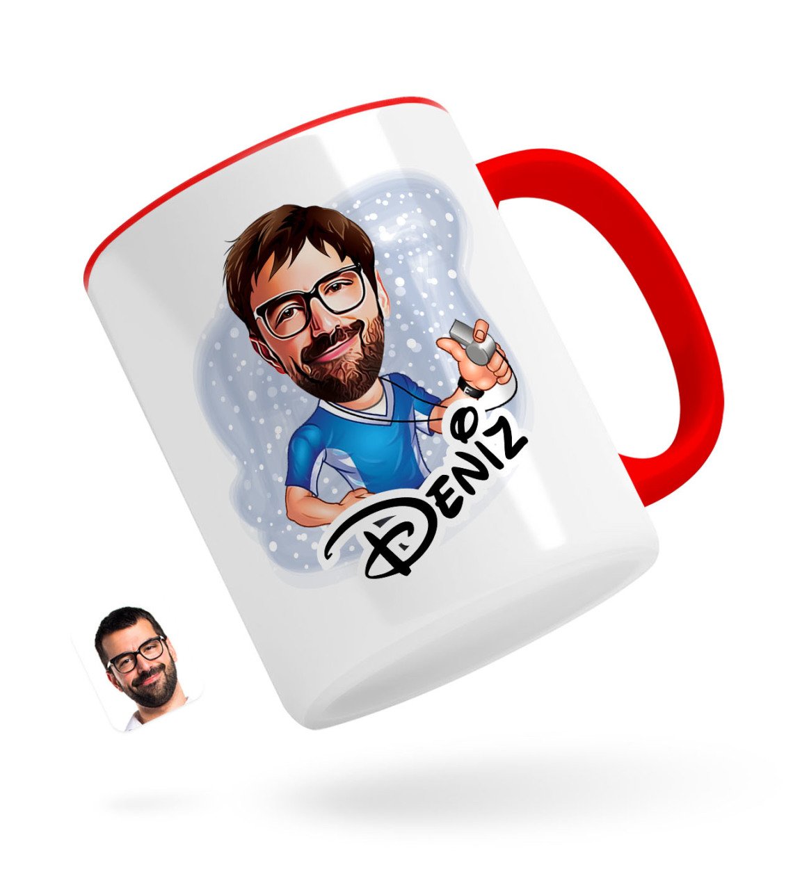 Kişiye Özel Erkek Antrenör Karikatürlü Kırmızı Kupa Bardak-1