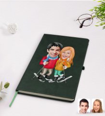 Kişiye Özel Sevgililer Karikatürlü Yeşil Termo Deri Defter Model 107
