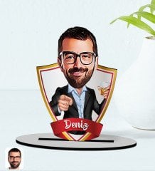 Kişiye Özel İsimli Erkek Karikatürlü Ahşap Biblo Model-50