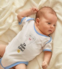 BK Kids İlk Diş Tasarımlı Mavi Bebek Body Zıbın-1