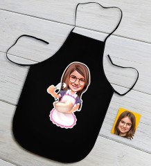 Kişiye Özel Küçük Şef Karikatürlü Kız Çocuk Siyah Mutfak Önlüğü-7