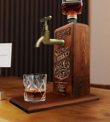 BK Gift Kişiye Özel Kabartma İsim Tasarımlı Musluklu Ahşap İçki Standı-5
