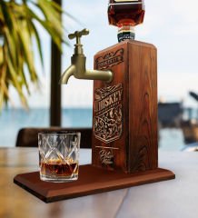 BK Gift Kişiye Özel Kabartma İsim Tasarımlı Musluklu Ahşap İçki Standı-5