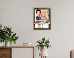 Kişiye Özel Sevgililer Karikatürlü Doğal Masif Ahşap Çerçeveli Tablo Duvar Rafı-14