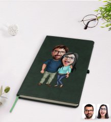 Kişiye Özel Sevgililer Karikatürlü Yeşil Termo Deri Defter Model 109
