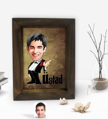 Kişiye Özel Baba Godfather Üstad Karikatürlü Dekoratif Doğal Masif Ahşap Çerçeve 15x20cm-3