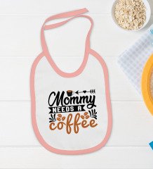 BK Kids Mommy Needs A Coffee Tasarımlı Pembe Bebek Body Zıbın ve Mama Önlüğü Hediye Seti-1