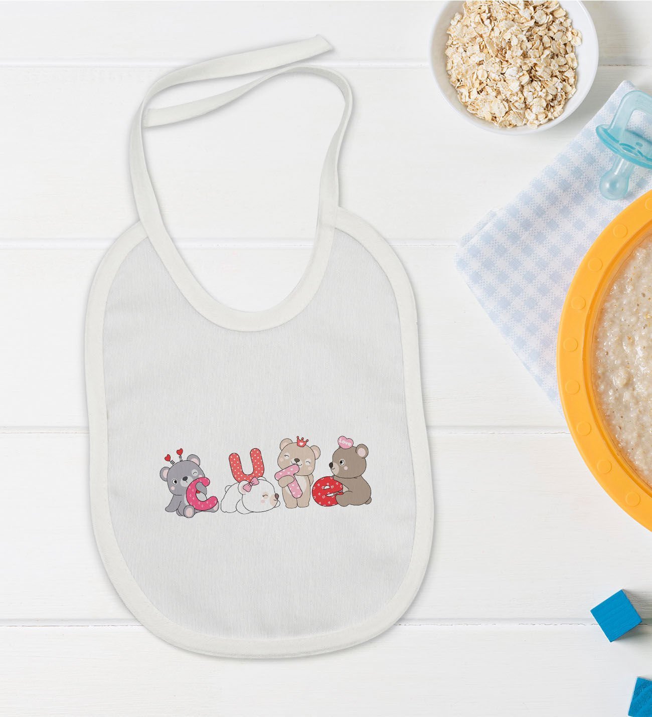 BK Kids Cute Tasarımlı Beyaz Bebek Mama Önlüğü-2