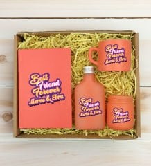 BK Gift Kişiye Özel İsimli DTF Best Friend Temalı Somon Defter & Kahve Fincanı & Kolonya & Mum Hediye Seti-3, Arkadaşa Hediye, Doğum Günü Hediyesi
