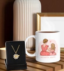 BK Gift Kişiye Özel İsimli Anneler Günü  Beyaz Kupa ve Papatya Kolye Hediye Seti, Anneler Günü Hediyeleri, Anneye Hediye-5