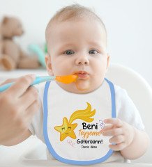 BK Kids Kişiye Özel Beni Teyzeme Götürün Tasarımlı Mavi Bebek Body Zıbın ve Mama Önlüğü Hediye Seti