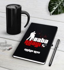 Kişiye Özel Baba Adayı Siyah Defter Kalem Termos Mug Seti-1