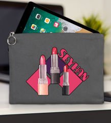 BK Gift Kişiye Özel İsimli-2 Antrasit Tablet Çantası 30x21cm, Ipad Çantası, Baskılı Tablet Kılıfı