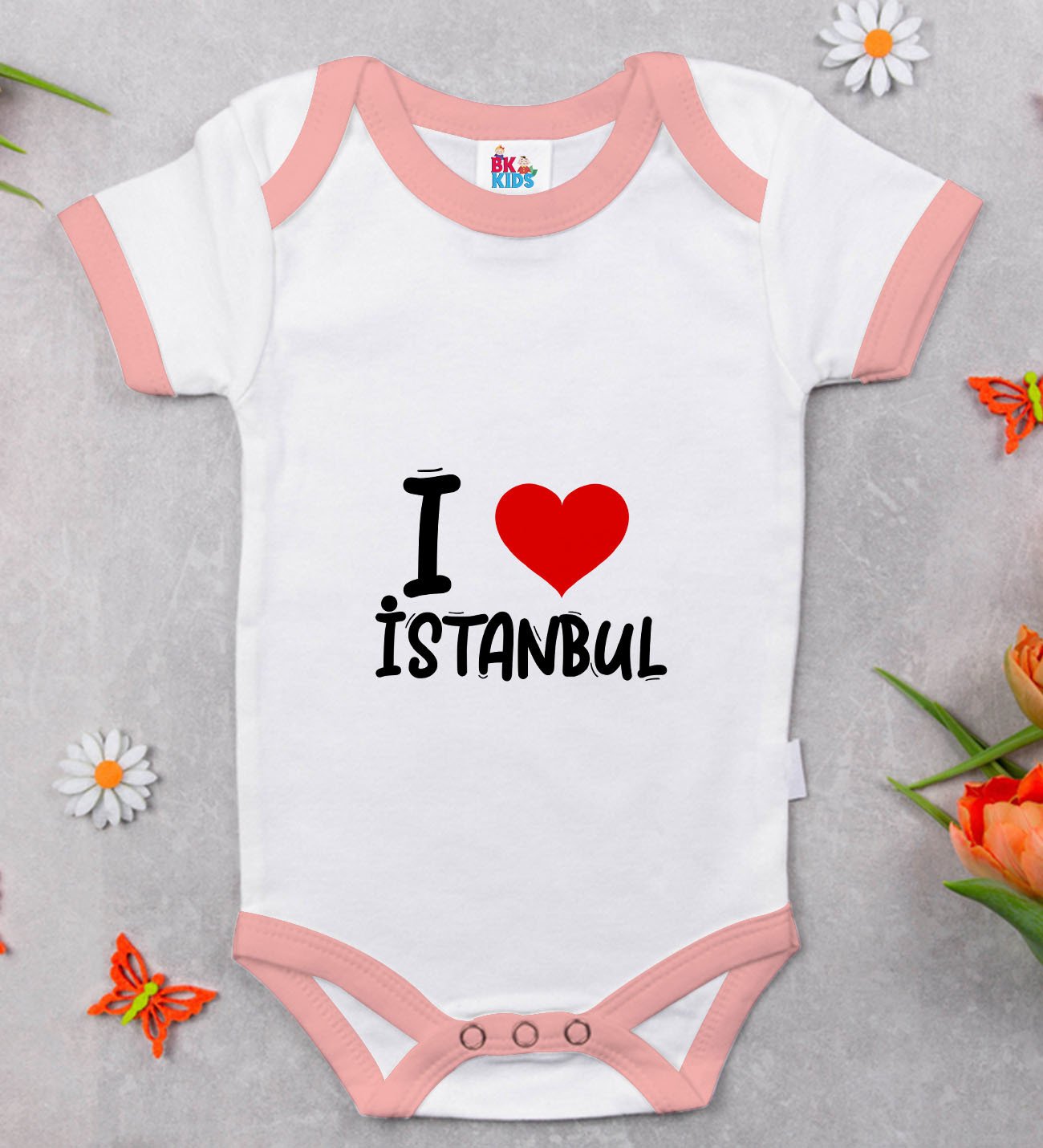 BK Kids I Love Şehir Serisi Pembe Bebek Body Zıbın - Model 1
