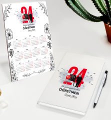 BK Gift Kişiye Özel İsimli Öğretmenler Günü Tasarımlı Defter Tükenmez Kalem ve Masaüstü 2024 Takvim Hediye Seti - 16, Öğretmene Hediye, Öğretmenler Günü