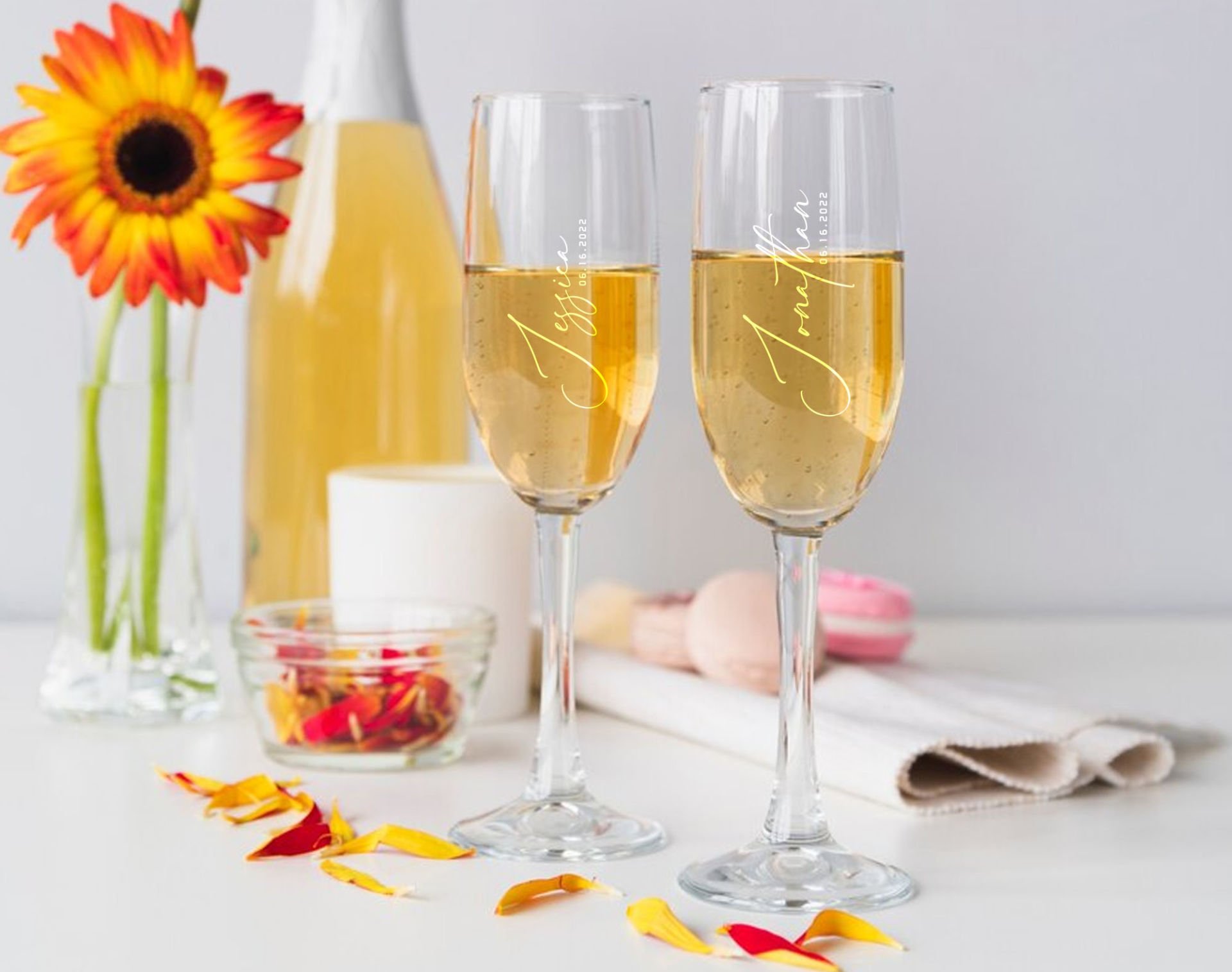 BK Gift Kişiye Özel İsimli Şampanya Bardağı Seti-1, Gelin ve Damat Şampanya Bardağı Seti, Şampanya Bardağı Seti