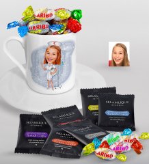 Kişiye Özel Hemşire Karikatürlü Türk Kahvesi Fincanı Selamlique Karışık Türk Kahvesi ve Haribo Şeker Hediye Seti-2