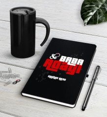 Kişiye Özel Baba Adayı Siyah Defter Kalem Termos Mug Seti-3